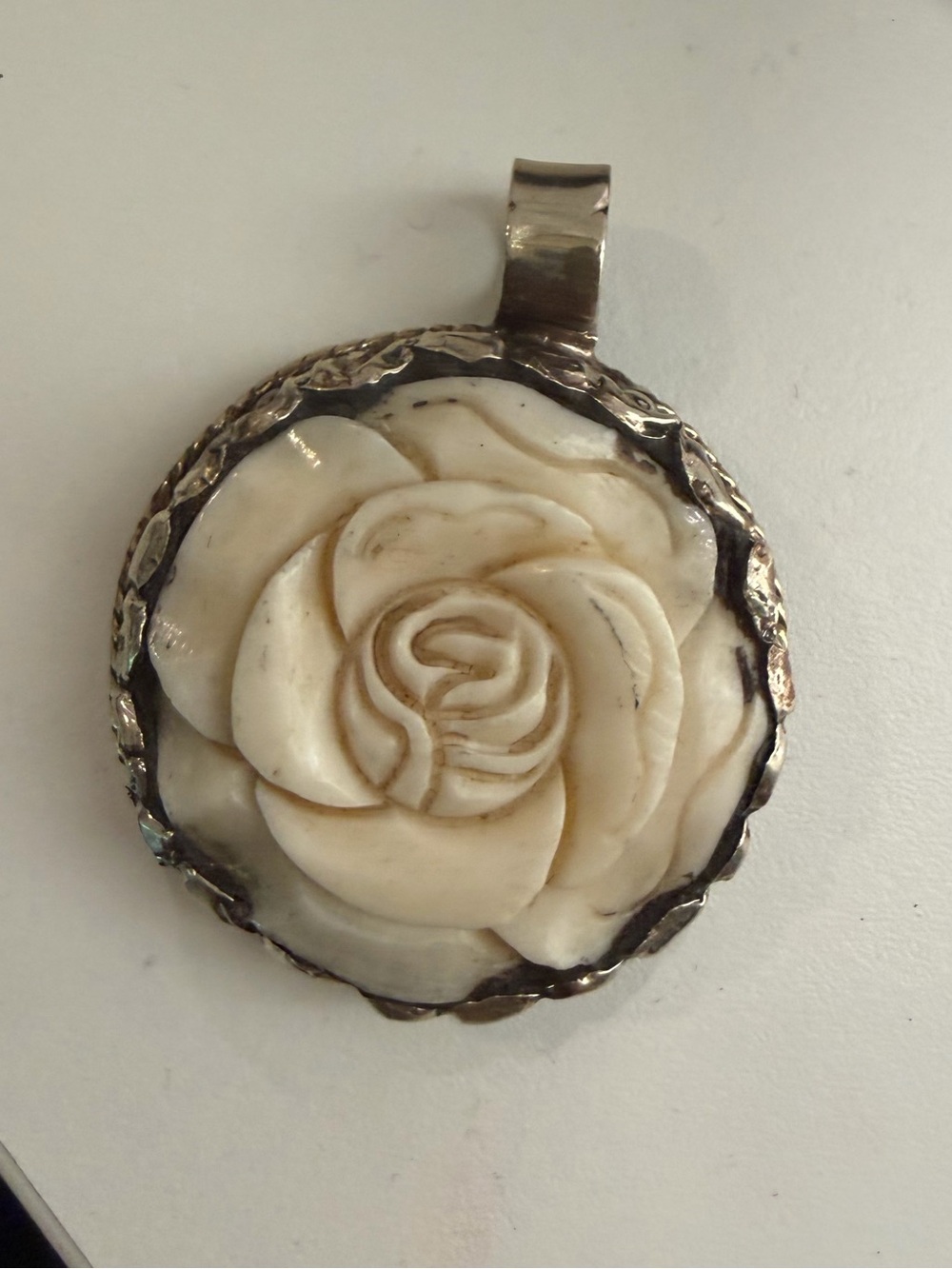 White Rose Carved Pendant Necklace - Women Jewelry